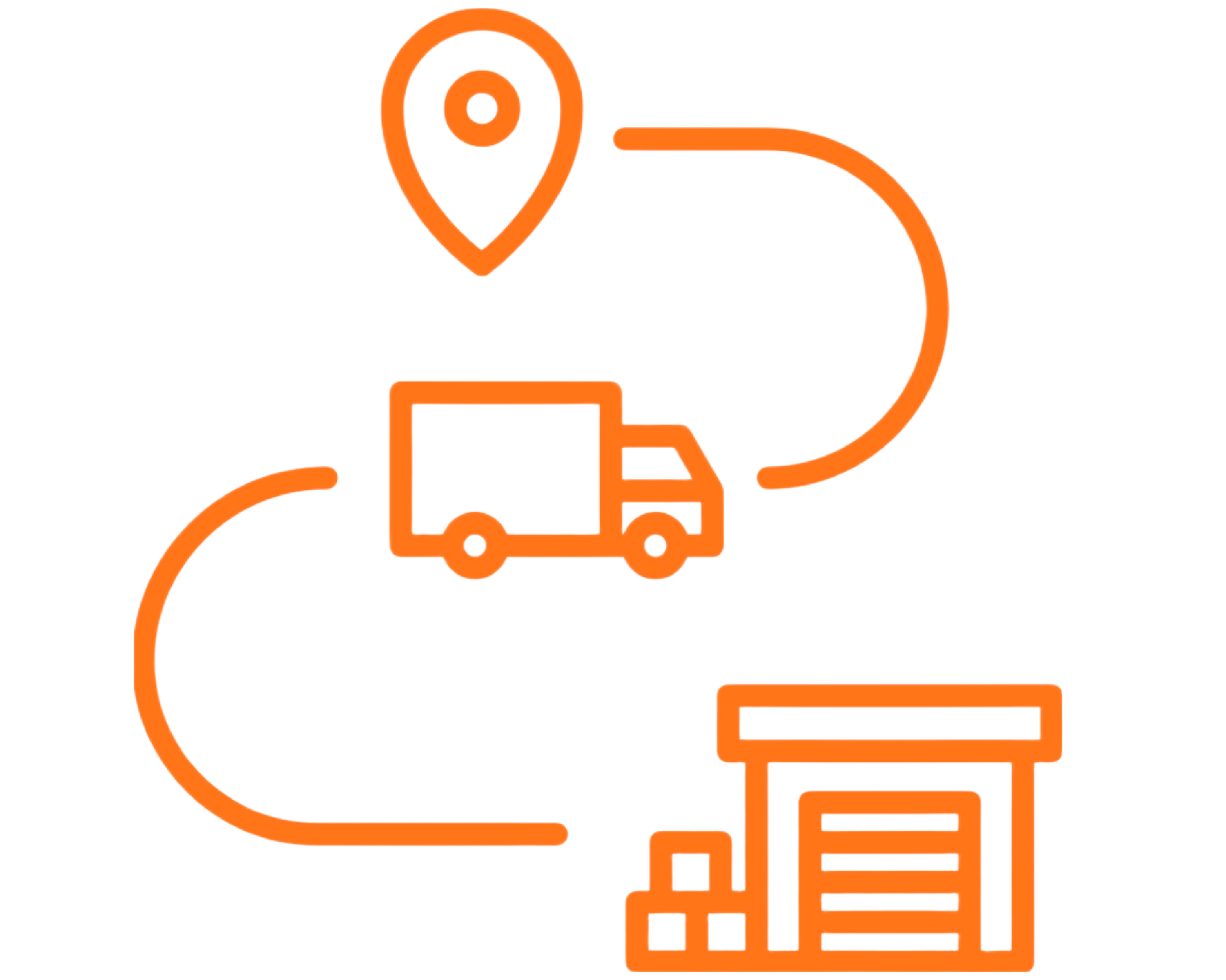 Ilustração do fluxo de entrega e galpão